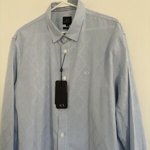 Armani Exchange  AX Men's Long Sleeve Button Up Dress Shirt Blue White StripesXL